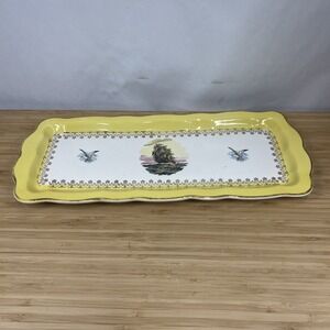 Sarreguemines France Tray Platter Ship Motif Yellow Border‎ Antique Opaque 9443